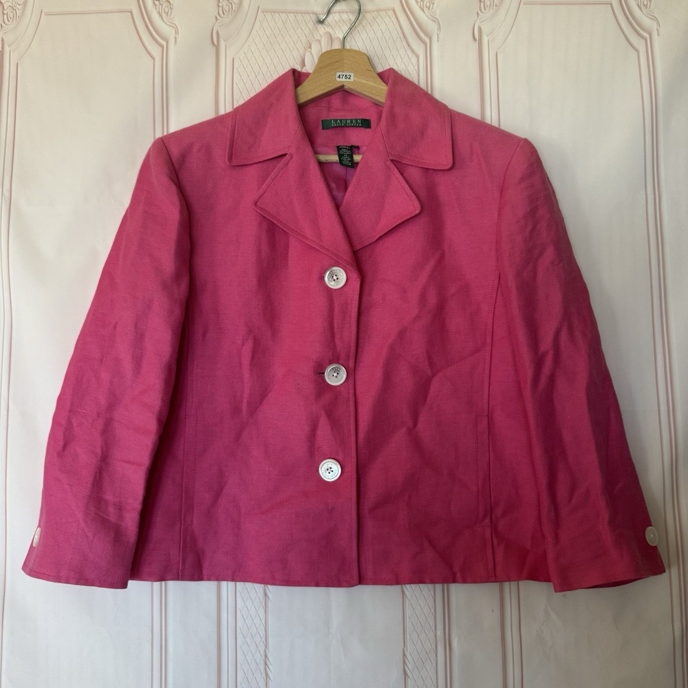 Lauren Ralph Lauren Pink 100% Linen Blazer Jacket Womens Size 14 Medium